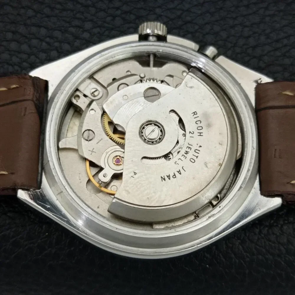Vintage 1970 Ricoh Automatic Mens Silver Watch W/daydate & Gold accents